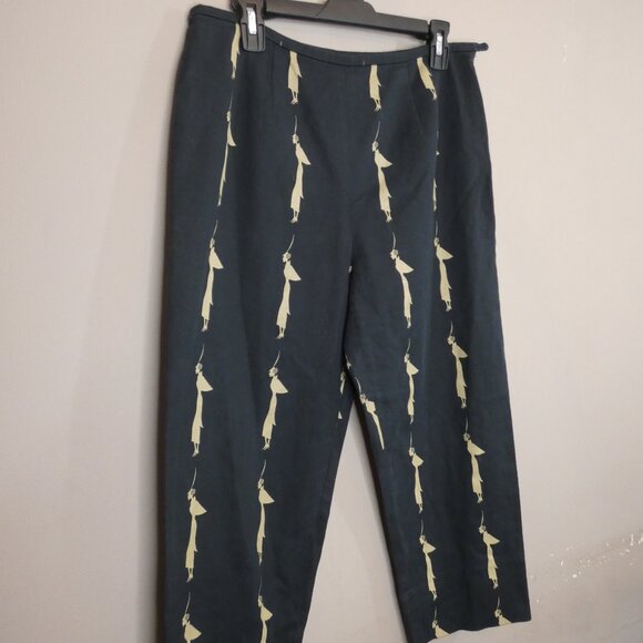 VTG Eric Casual Womens 12 Cropped Straight Leg Pants Black Gold Chic Woman Print - Picture 4 of 10